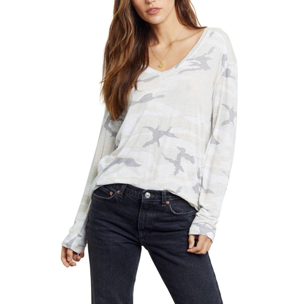 Rails Women's Sami Camo Print Top Linen Blend Size Large Long Sleeves Comfy